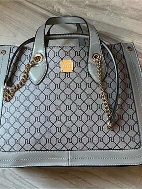 River Island Grey Patterned Satchel with Gold Chain
